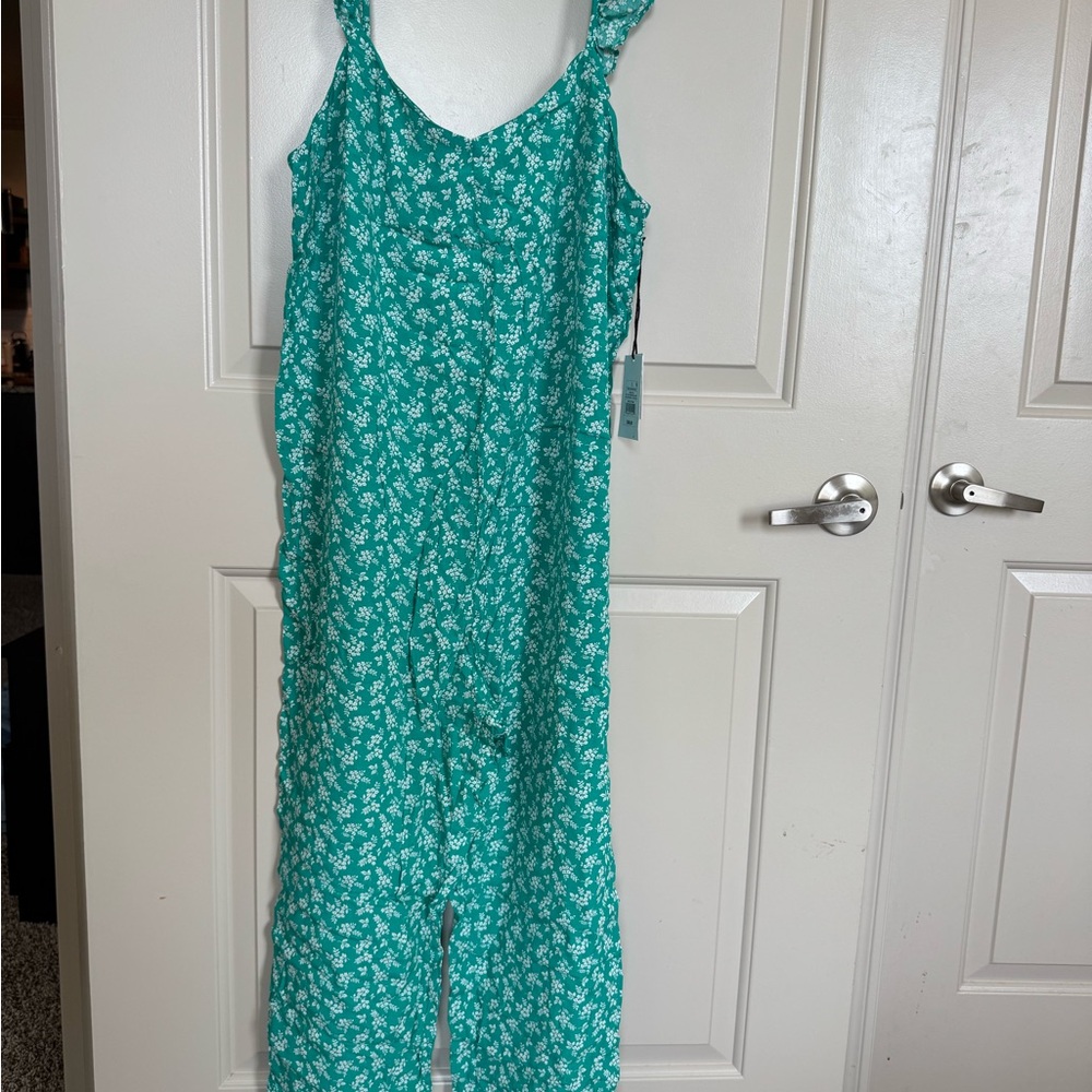 Target Green and White Floral Jumpsuit